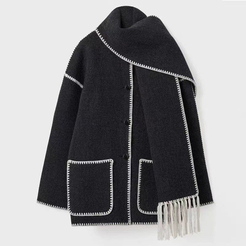 Women's Fashion Woolen Thick Loose With Scarf Clothing