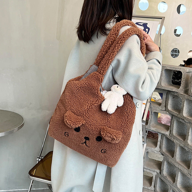 Women's Plush Bear Cute Ears Autumn Personality Trend Shoulder Bags