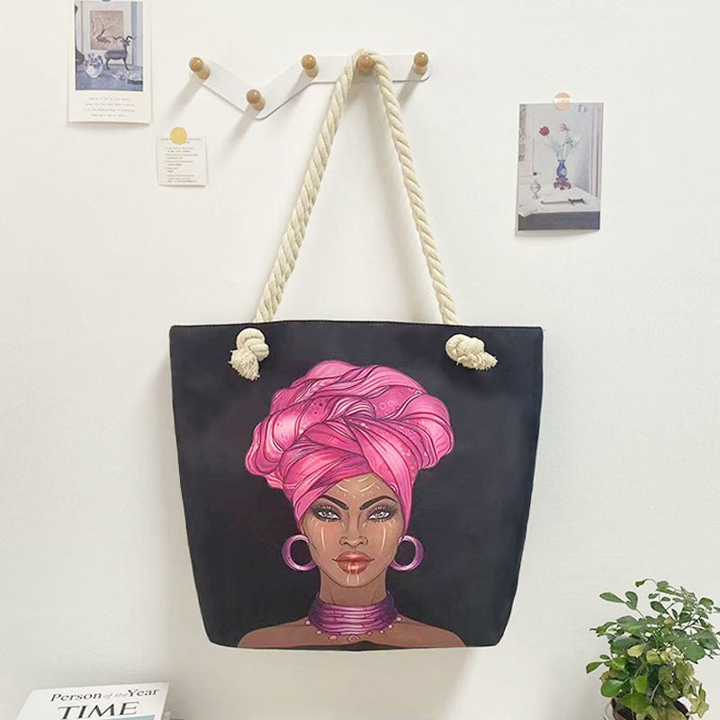 Women's Matching Portable Shopping Creative Woman Printing Thick Tote Bags