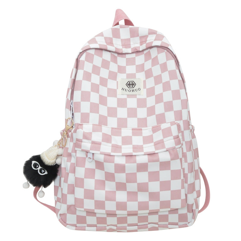 Women's Korean Fashion Chessboard Plaid College Junior Backpacks