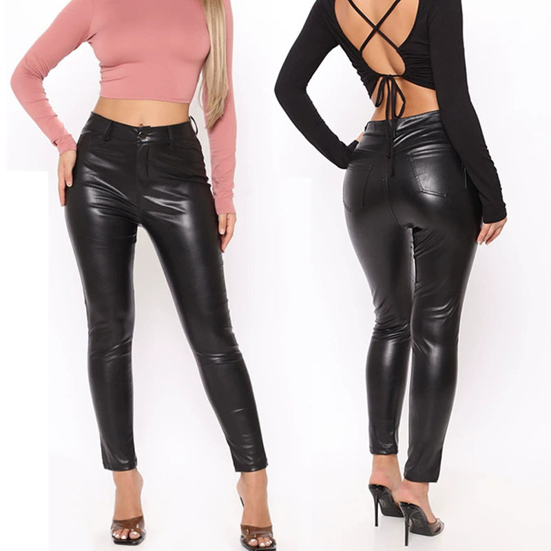 Women's Spring Leather Female Trousers Hot Casual Pants