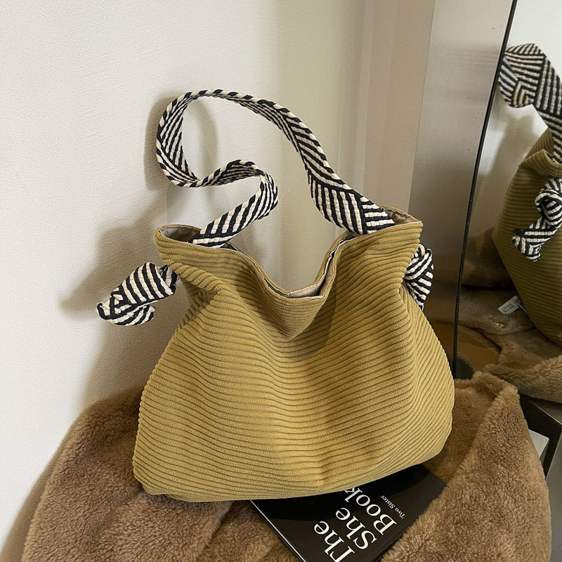 Striped Wide Strap Idle Style Shopping Shoulder Bags