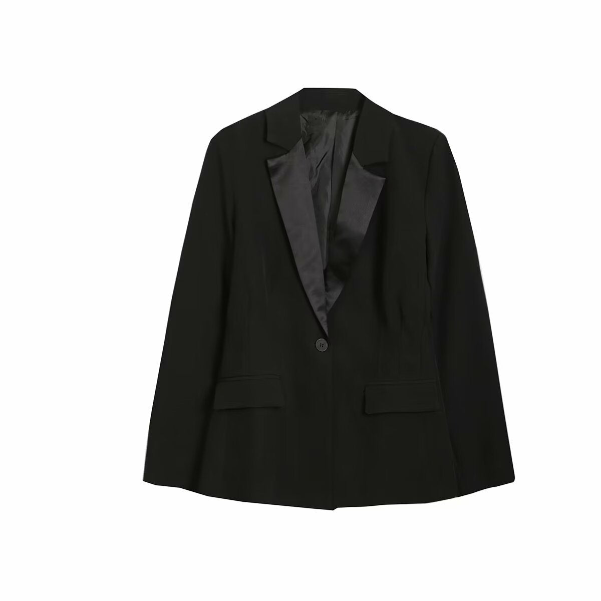 Women's Black Waist Satin Texture Stitching Double Blazers