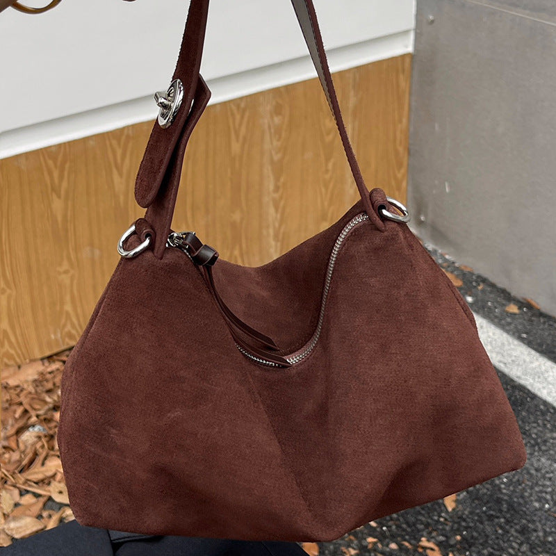 Women's Niche Suede Underarm Baguette Retro Matte Armpit Bags
