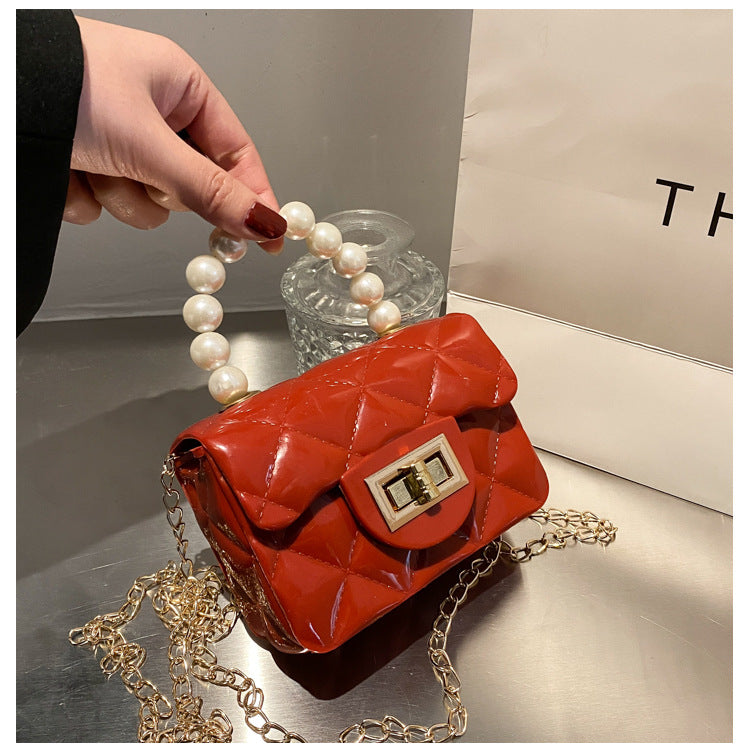 Macron Color Rhombus Pearl Chain Classic Style Crossbody Bags