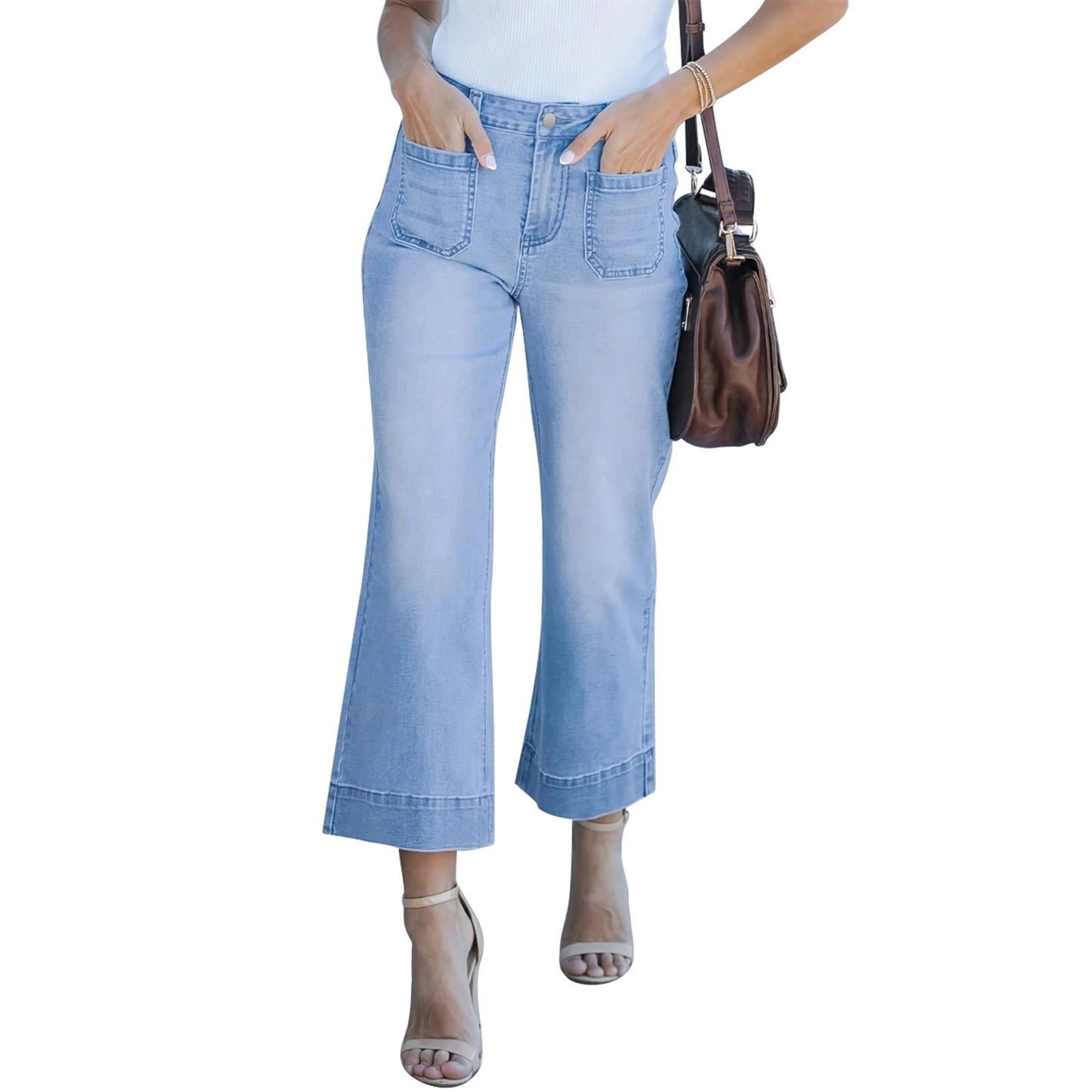 Leg Ladies Mid Waist Elastic Straight Women's Jeans