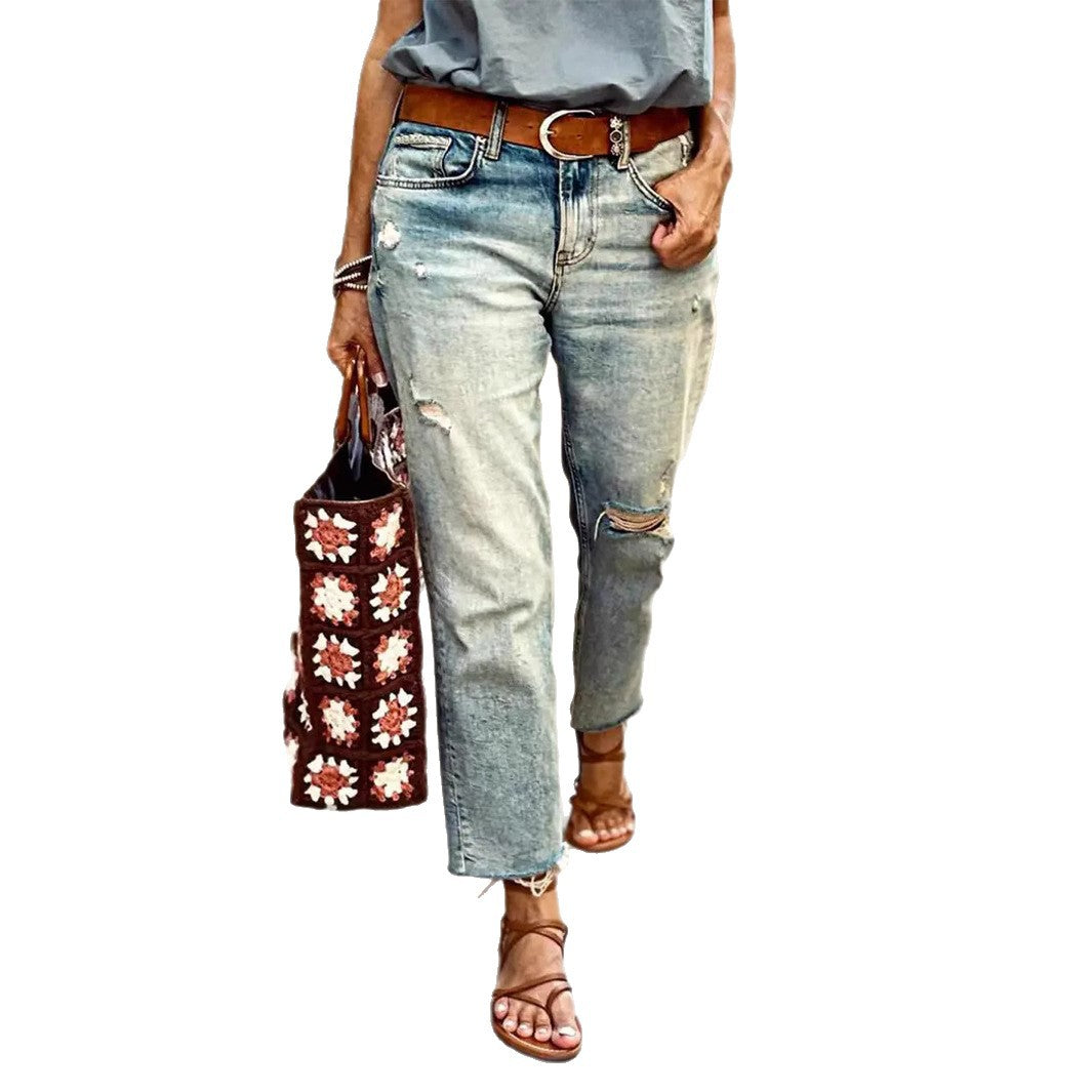 Stretch Denim Loose Big Wide Leg Pants
