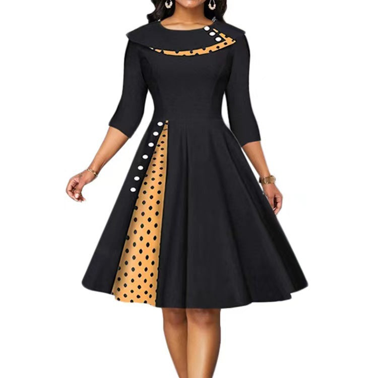 Women's Retro Polka Dot Cinched Swing Dress