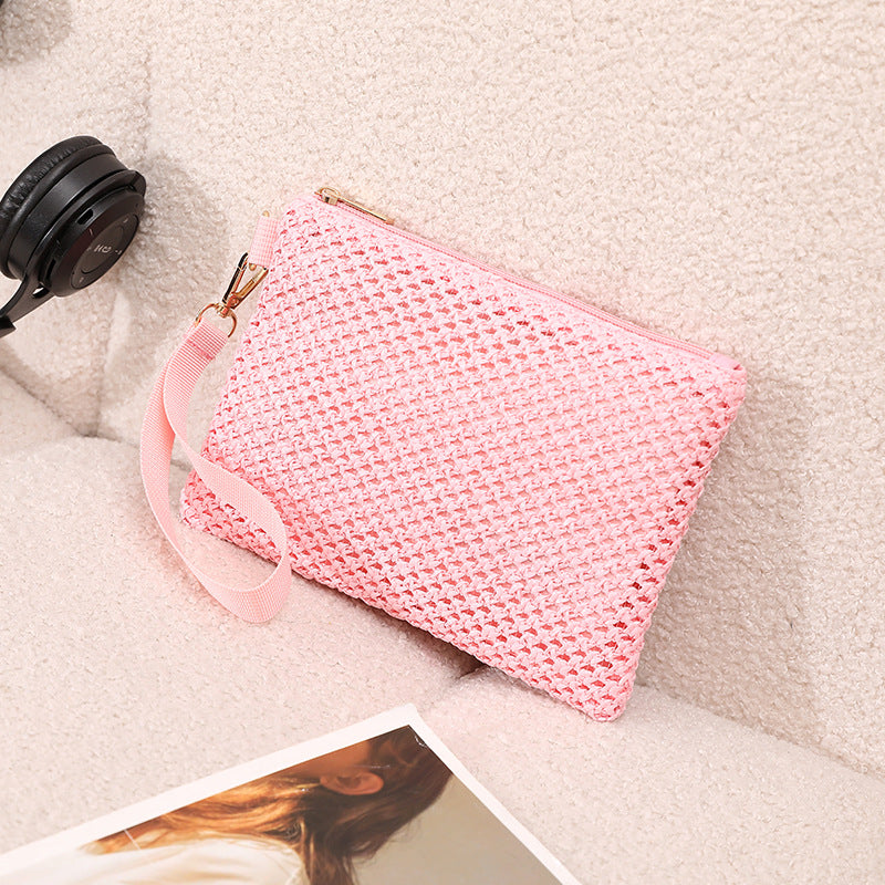 Women's Straw Woven Hollow Beach Clutch Wrist Phone Bags
