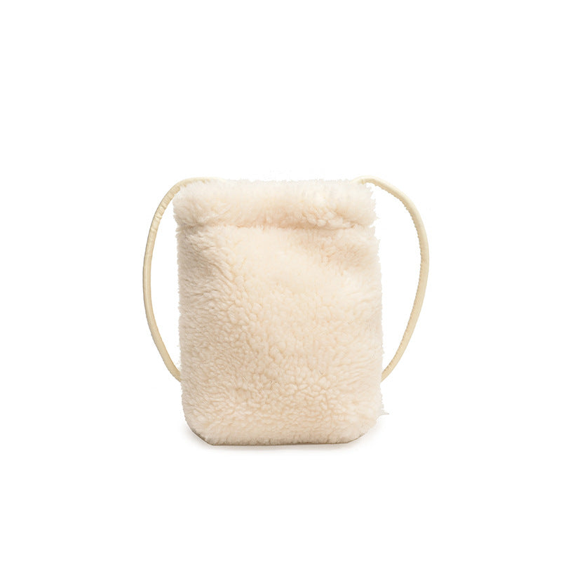 Women's Korean Style Solid Color Furry Mini Shoulder Bags