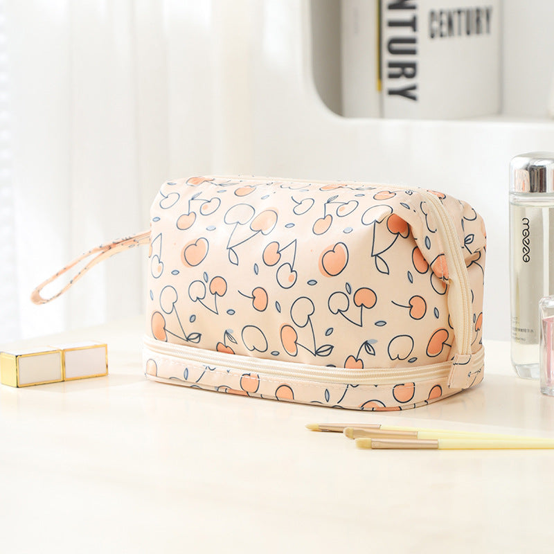 Twill Double Layer Color Trip Toiletry Cosmetic Bags