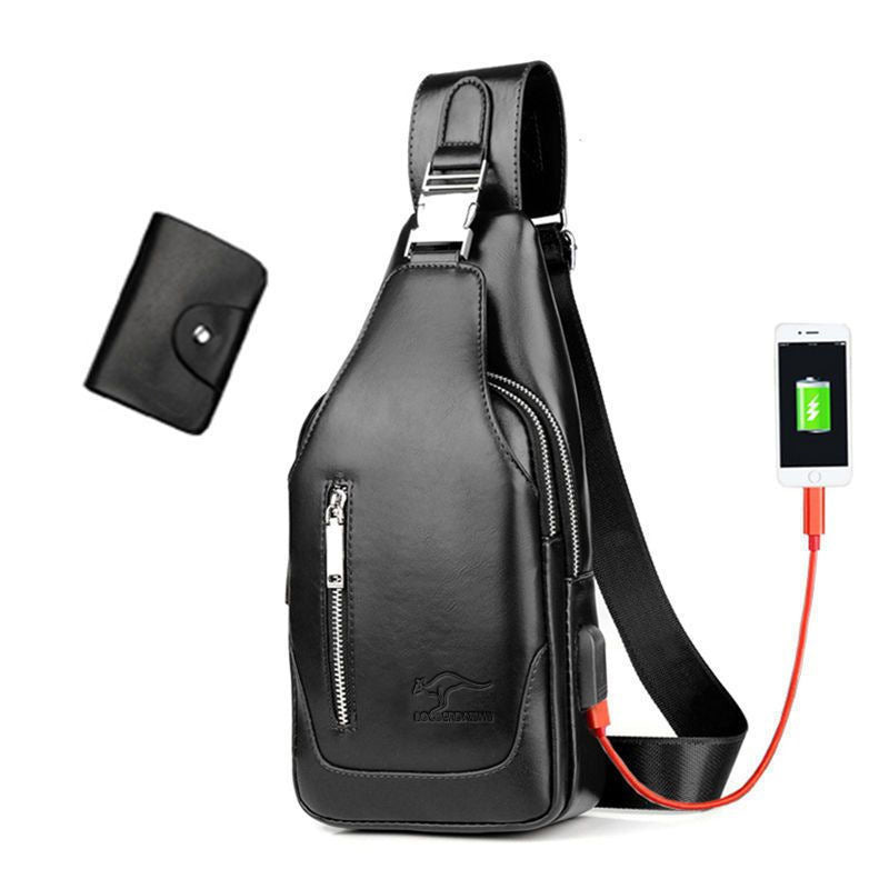 Men's Rechargeable Fashion Leather Waterproof Free Men's Chest Bags