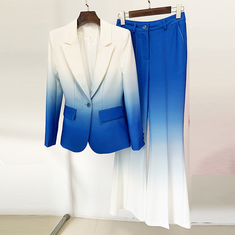 Fashionable Temperament Gradient Color Slim Flared Suits