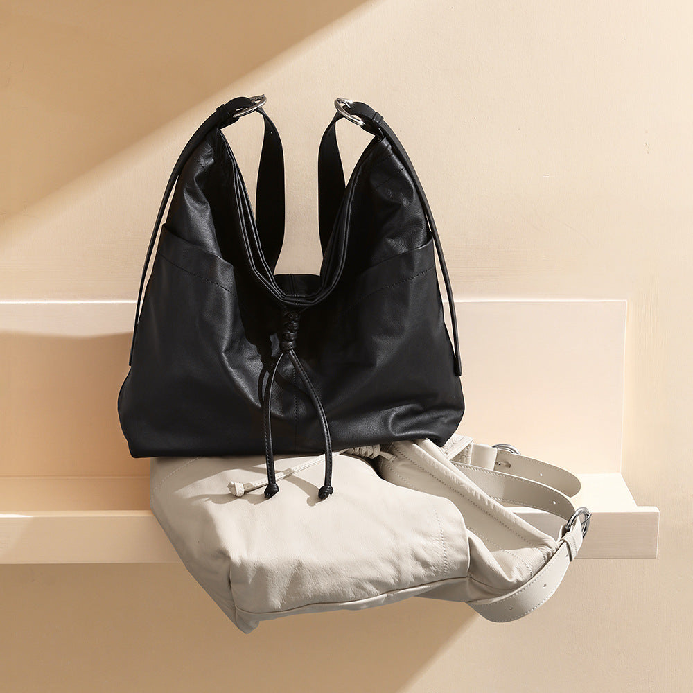 Women's Layer Cowhide Underarm Bow Tassel Large Shoulder Bags