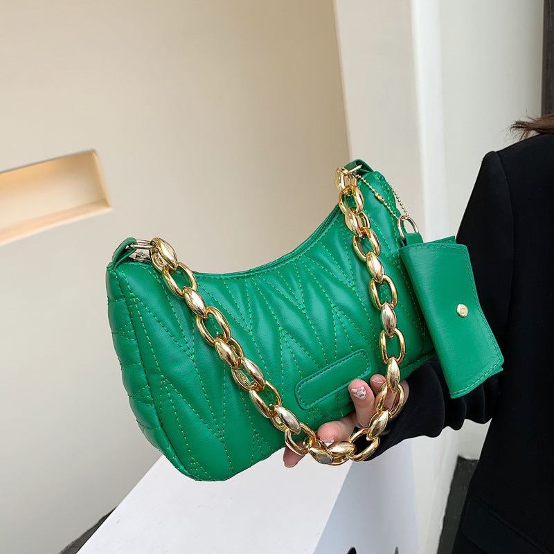 Women's Fashionable High-grade Diamond Embroidery Thread Dumpling Chain Armpit Bags