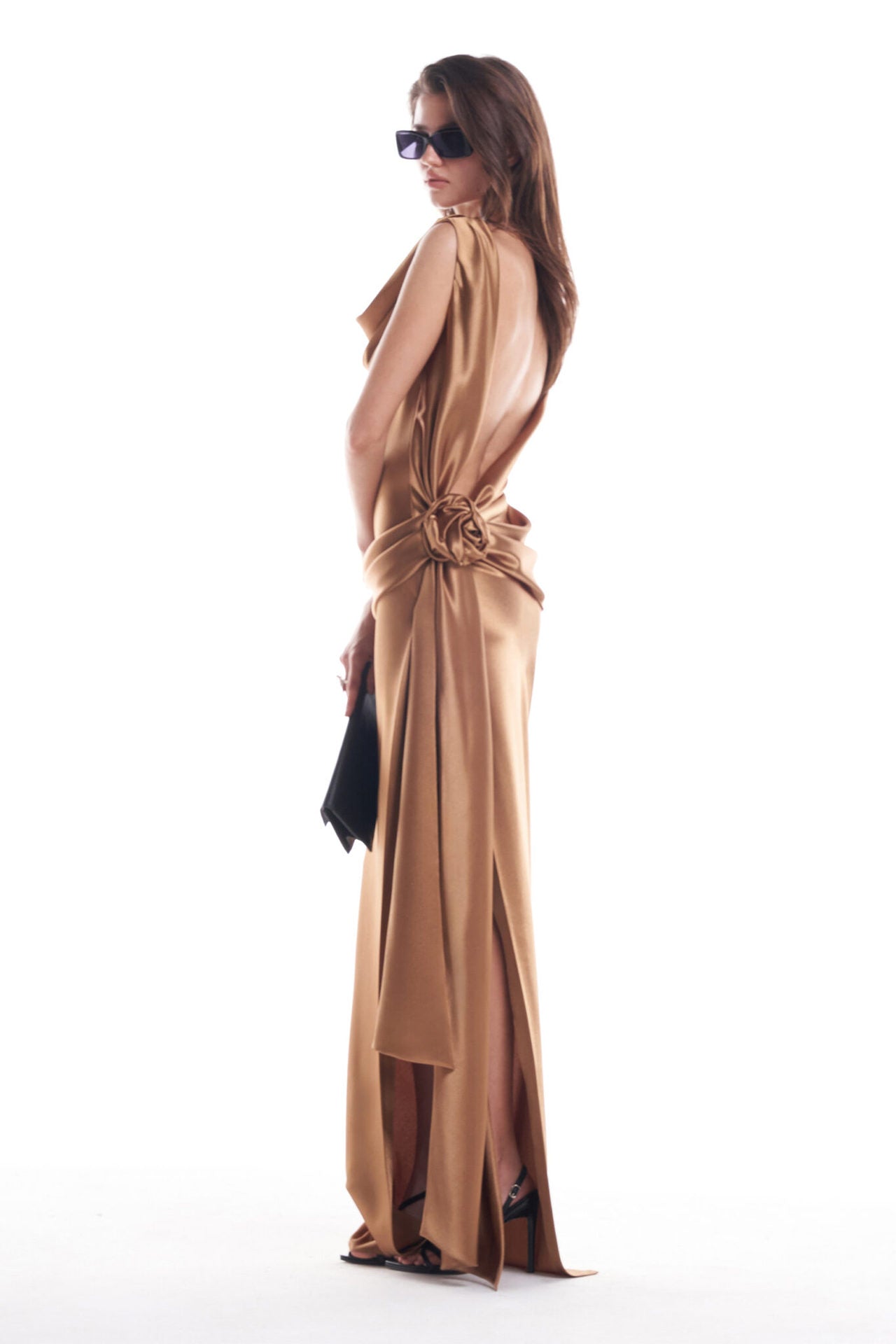 High Quality Satin Dignified Flowers Dress Dresses