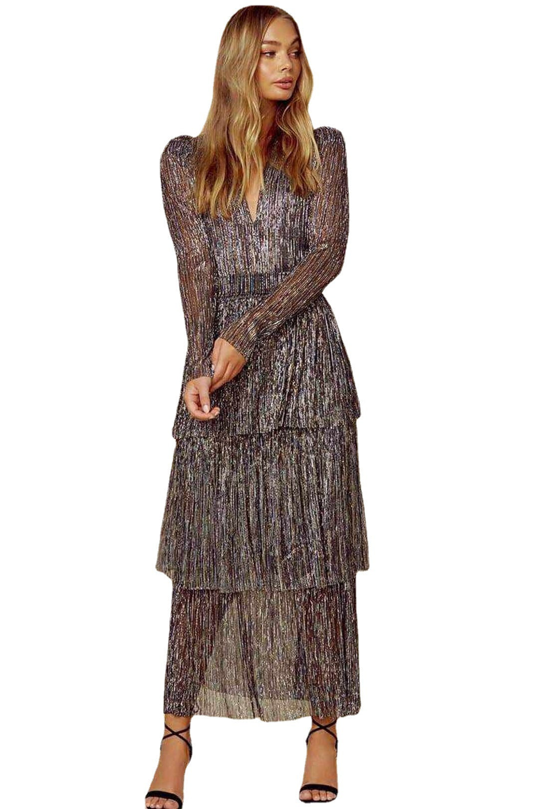 Fashion Long Temperament Commute Printed Black High Waist Dresses
