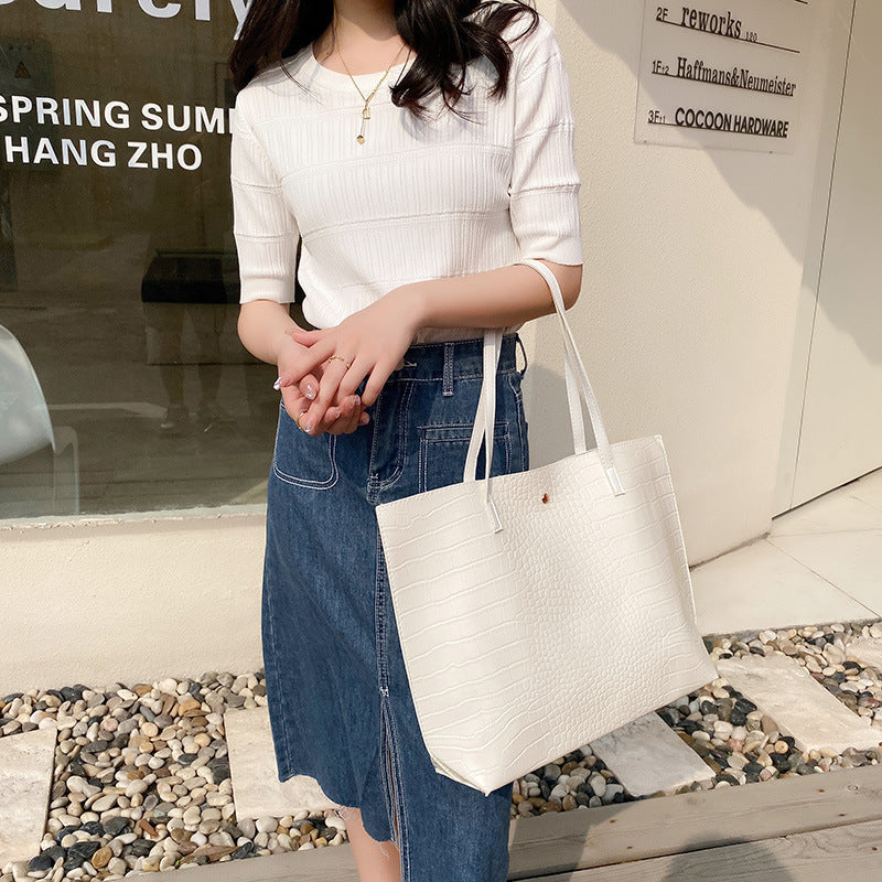 Women's Minority Fashion Crocodile Pattern Simple Commute Large Tote Bags