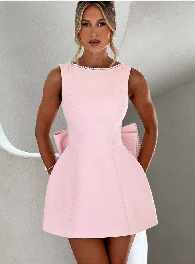 Women's Summer Pearl Bow Fashion Slim Fit Dresses