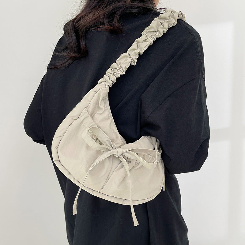 Teenage Leisure Korean Style Bow Underarm Pleated Adjustable Strap Shoulder Bags
