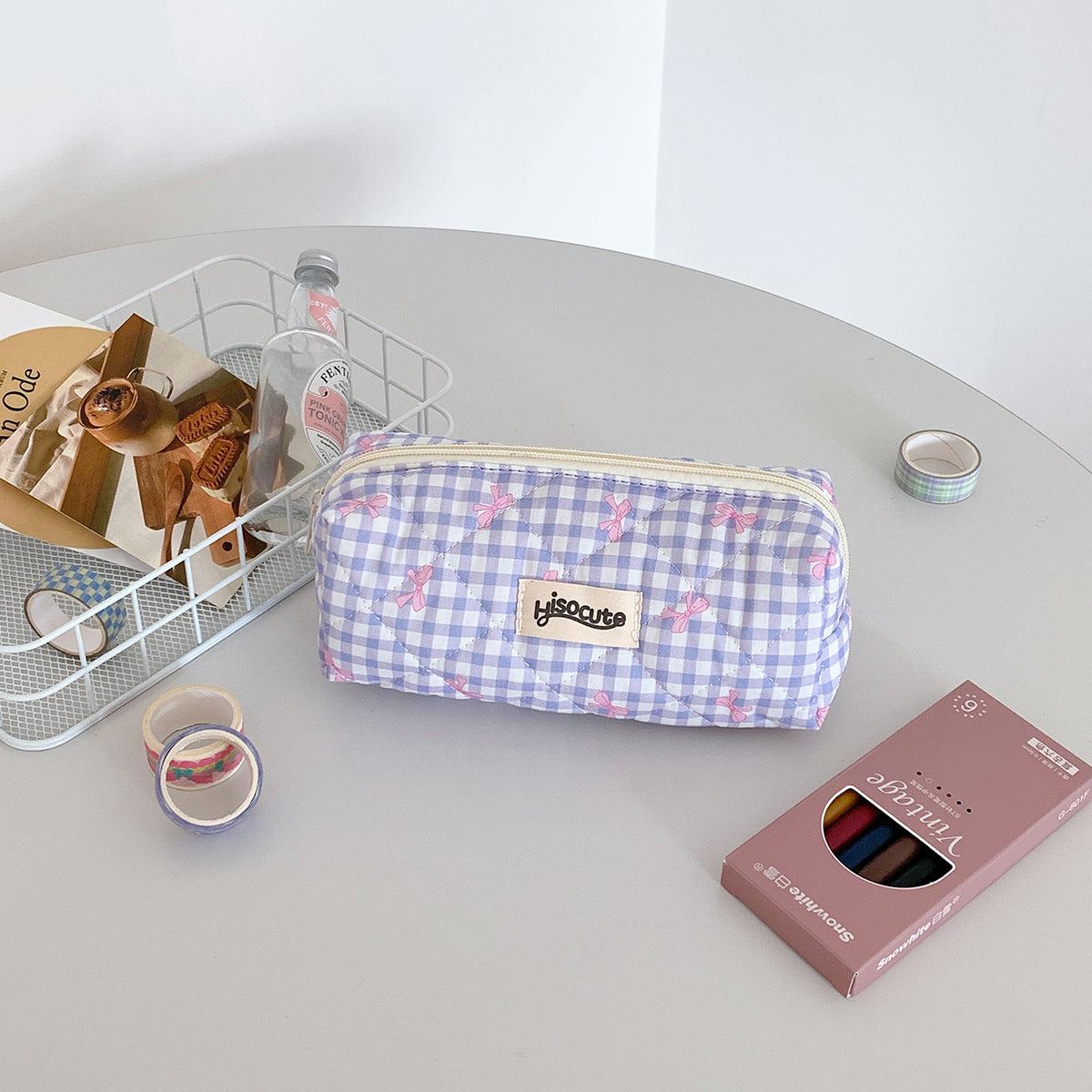 Plaid Simple Good-looking Makeup Brush Assorted Cosmetic Bags