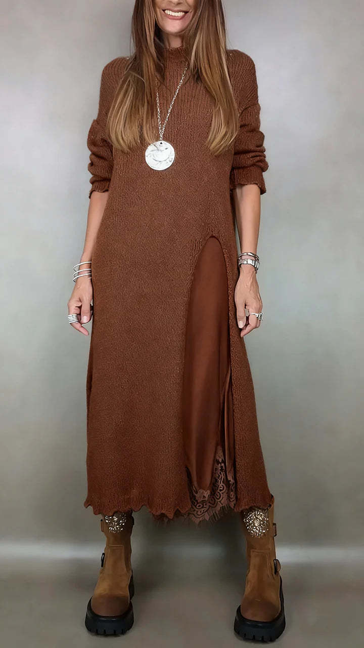 Autumn Lace Sling Slit Woolen Two-piece Skirts