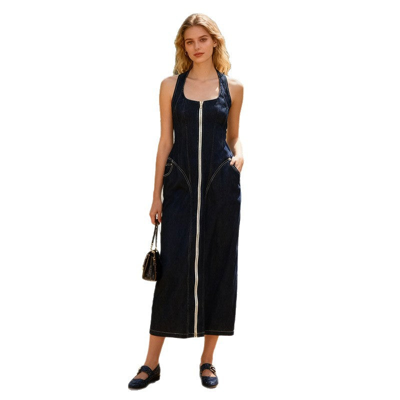 Women's Temperament Long Dress Autumn Zipper Design Fashionable Elegant Sexy Dresses