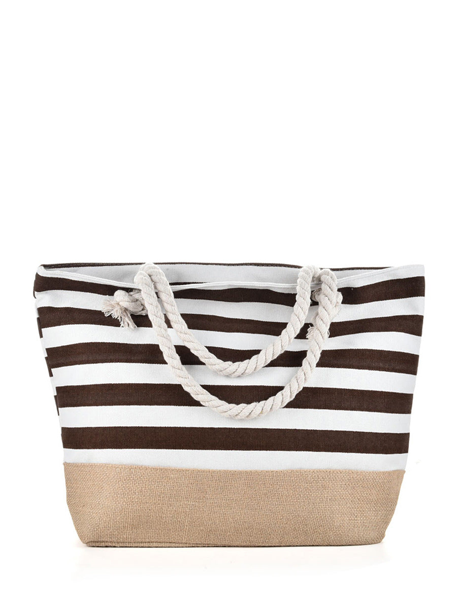 Women's Underarm Large Capacity Canvas Striped Beach Tote Bags
