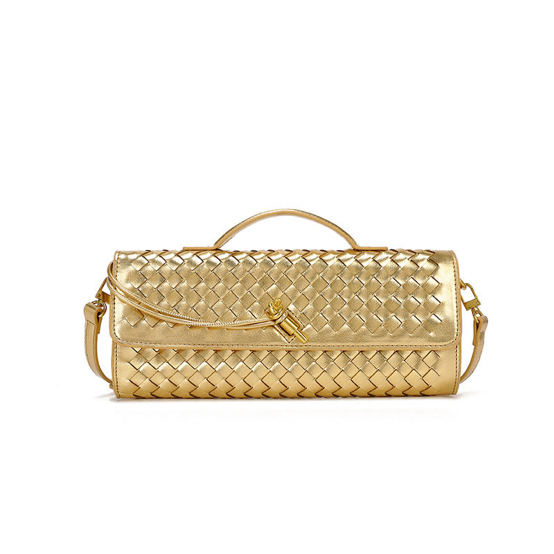 Women's Woven Dinner Soft Leather Baguette File Handbags