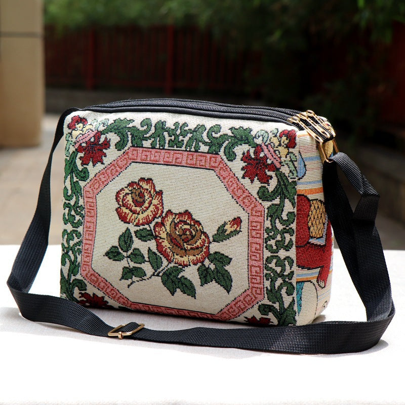 Style Embroidered Canvas Double-sided Gold Silk Crossbody Bags