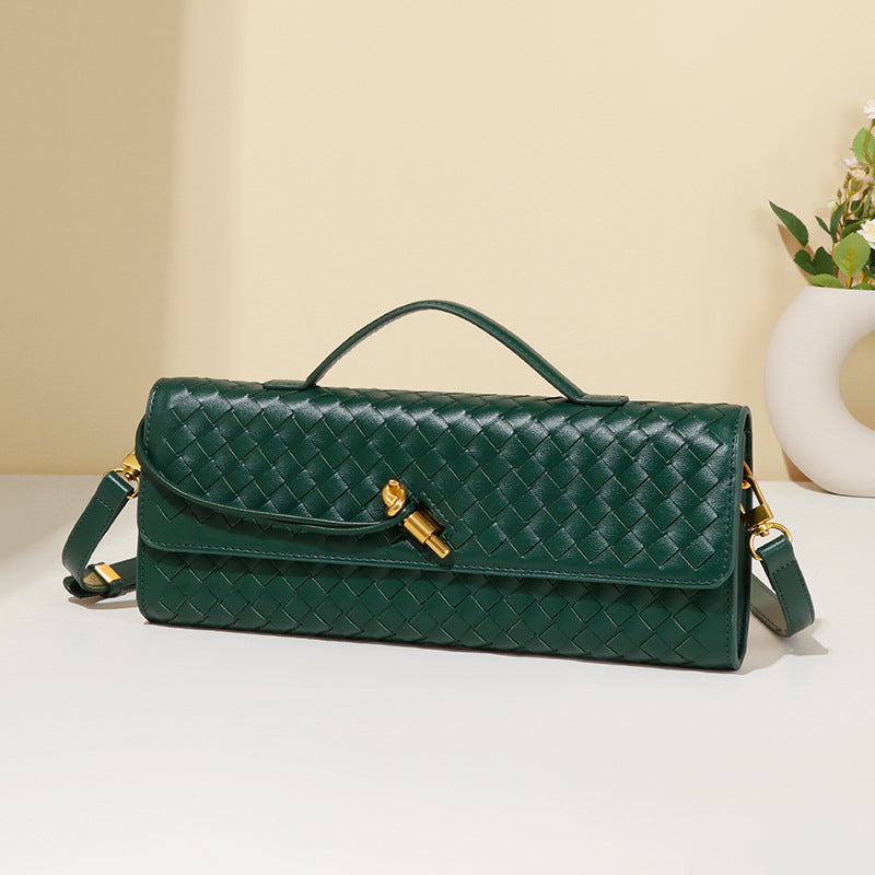 Trendy Woven Soft Leather Dinner Baguette Crossbody Bags