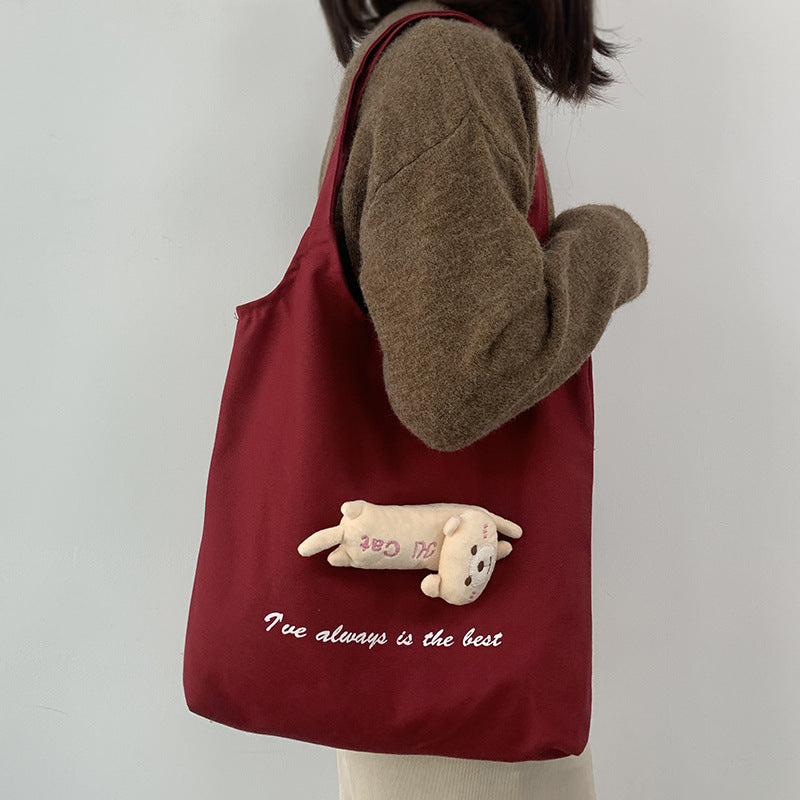 Women's Doll Canvas Style Artistic Simple Letter Shoulder Bags