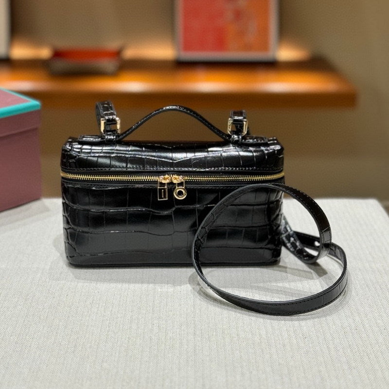 Women's Crocodile Pattern Cowhide Lunch Box Genuine Bags