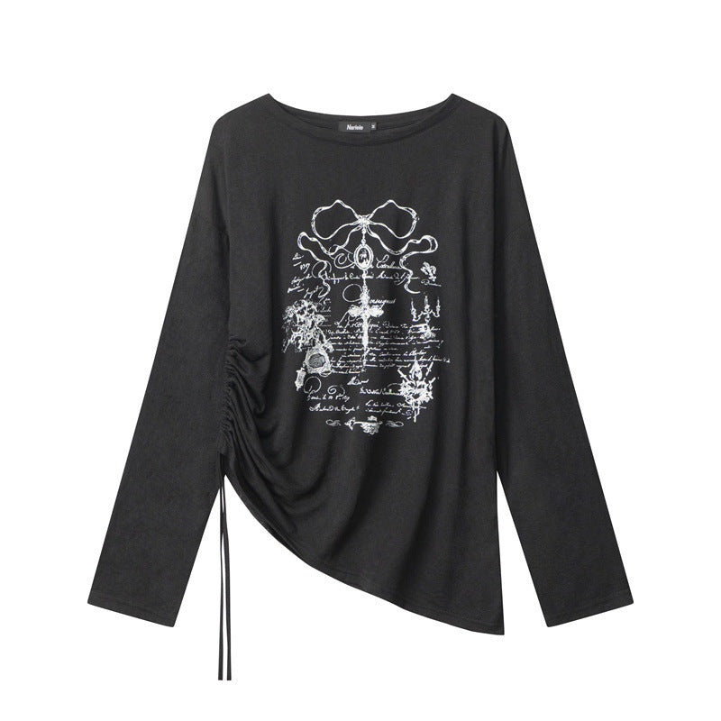 Women's Design Cross Printed Round Neck Long Sleeve Blouses