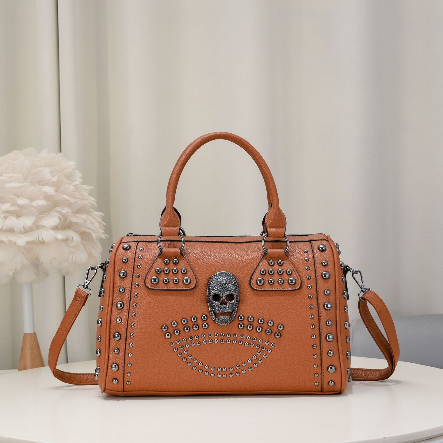 Women's Punk Rivet Soft Leather Skull Large Handbags
