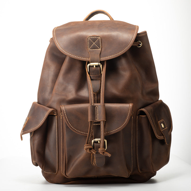 Men's Retro First Layer Cowhide Leather Computer Backpacks