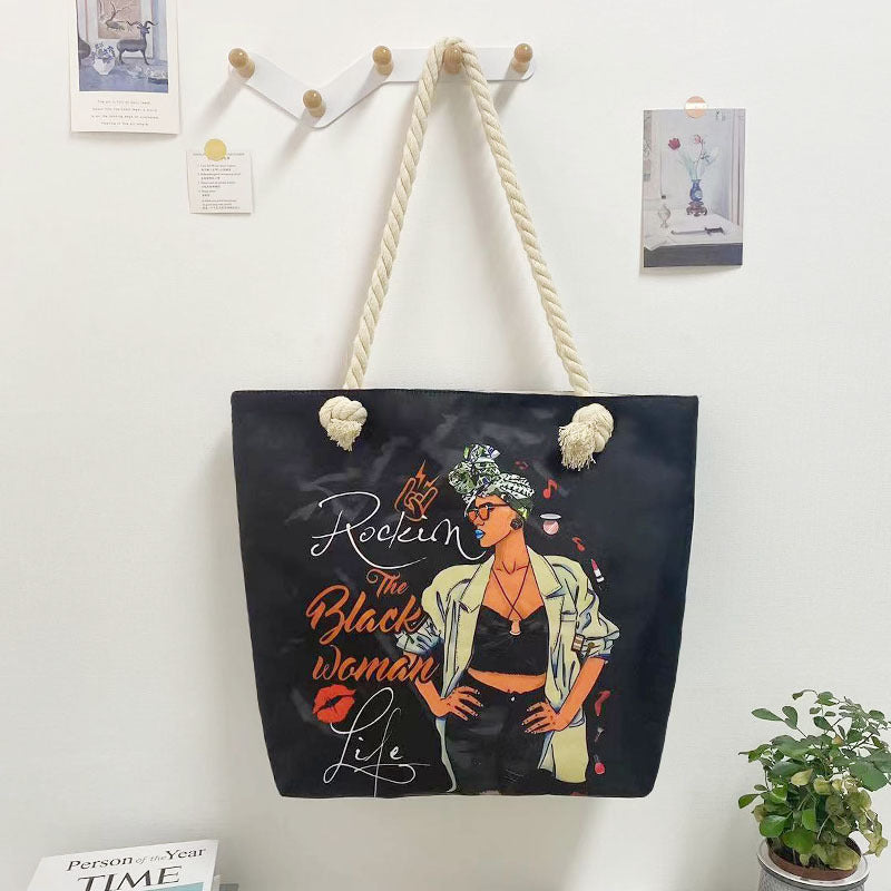 Women's Matching Portable Shopping Creative Woman Printing Thick Tote Bags
