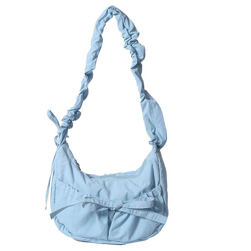Teenage Leisure Korean Style Bow Underarm Pleated Adjustable Strap Shoulder Bags