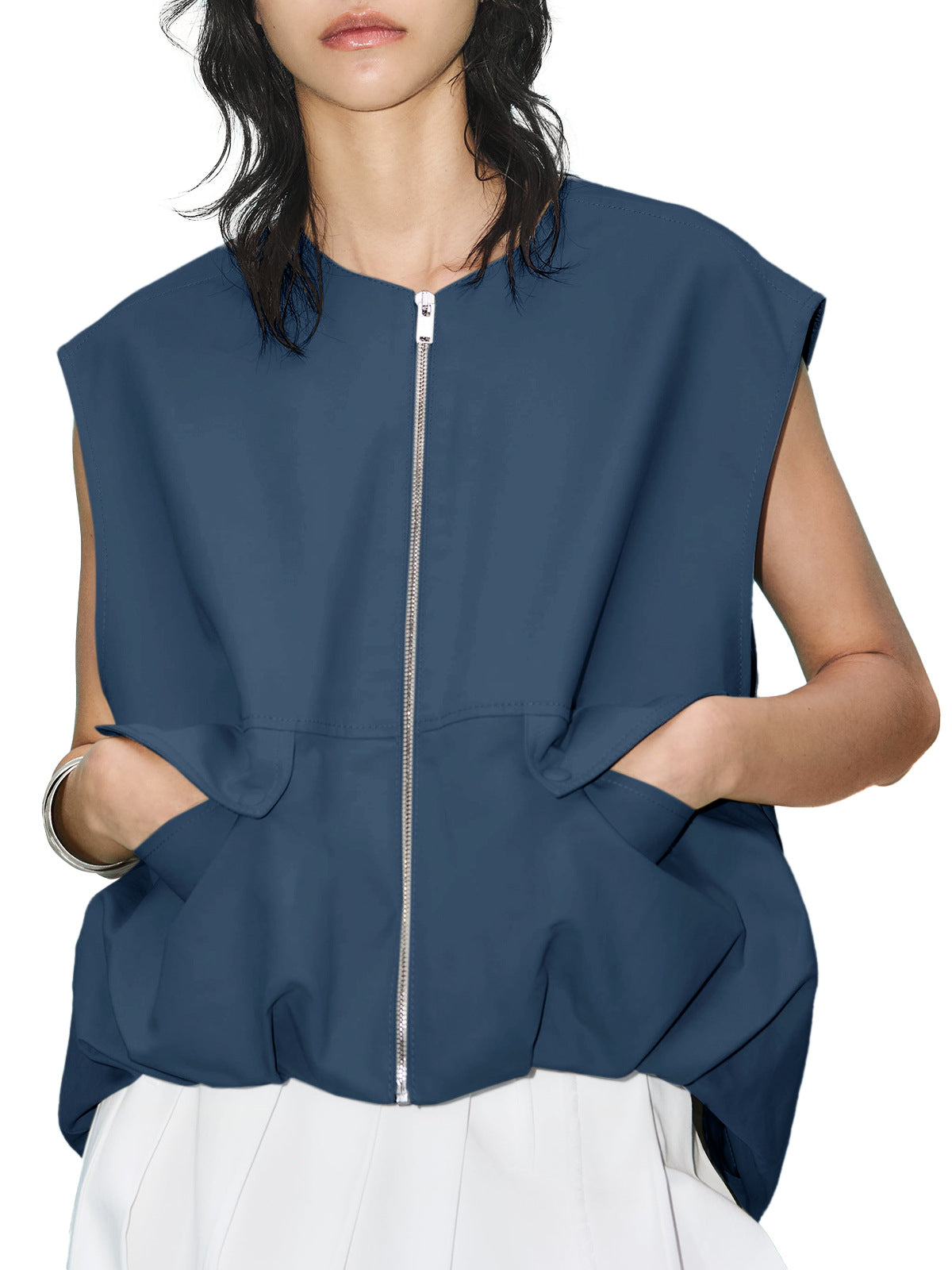 Women's Loose-fitting Waistcoat Solid Color Zipper Fashionable Vests