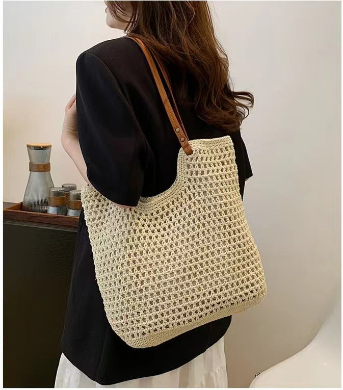 Women's Summer Woven Hollow Cotton Thread Mori Style Seaside Portable Bags