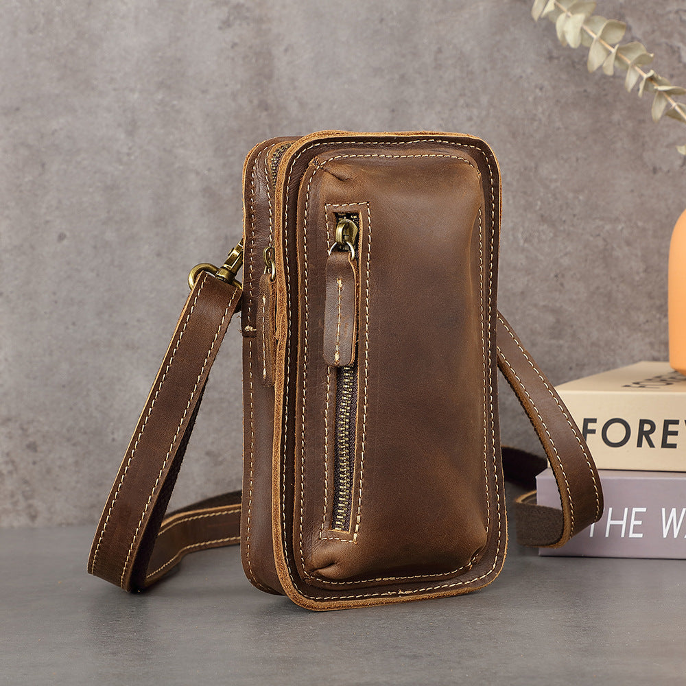Men's Leather Cowhide Across Mobile For Work Men's Waist Packs
