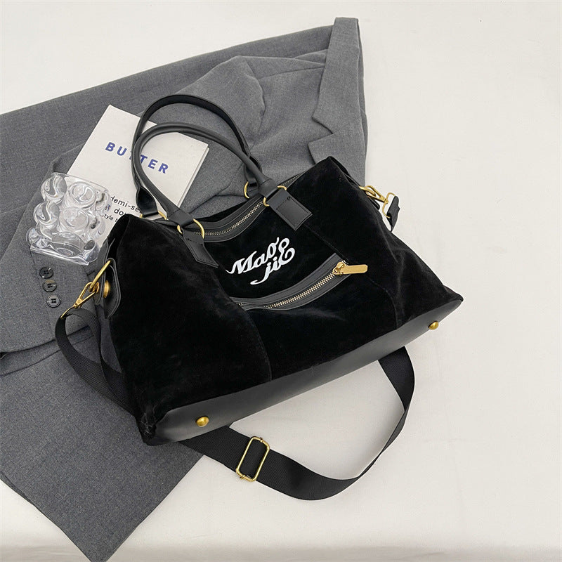 Women's Large Capacity Leather Flannel Trendy Retro Shoulder Bags