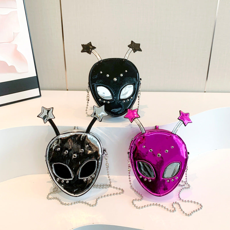 Women's Funny Cute Cartoon Alien Chain Trend Shiny Crossbody Bags