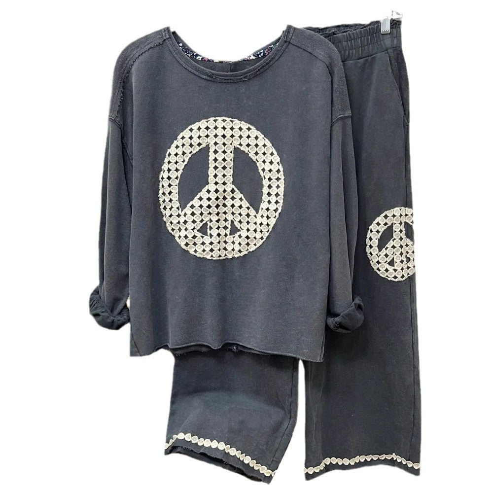 Women's Casual Round Neck Lace Affixed Cloth Suits