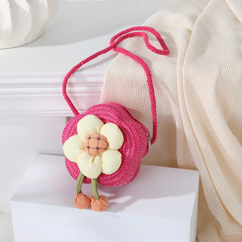 Women's Woven Seaside Flower Beach Summer Mini Children's Coin Purse