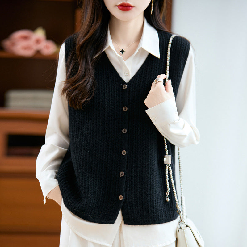 Women's Wool Loose Hollow Waistcoat Sleeveless Knitted Vests