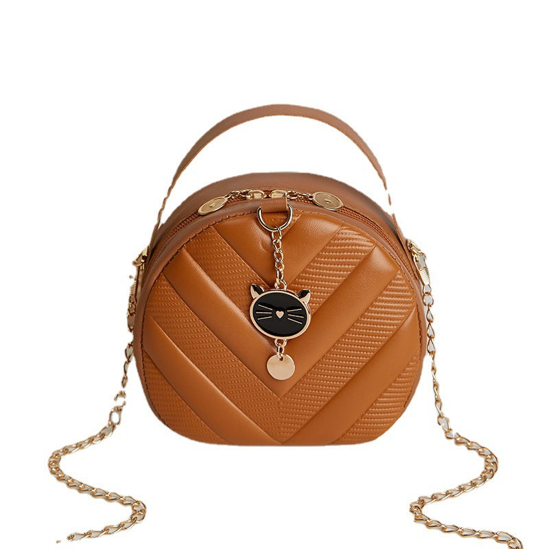Women's Elegant Embossed Round Simple Chain Crossbody Bags