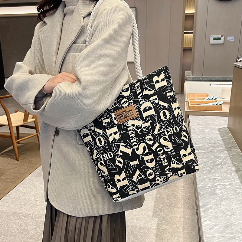 Letter Canvas Fashion Simple Large Capacity Shoulder Bags