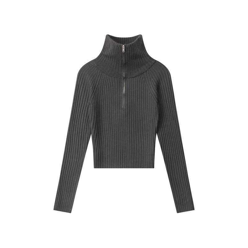 Women's Design Half Zipper Turtleneck Lapel Slim Fit Sweaters