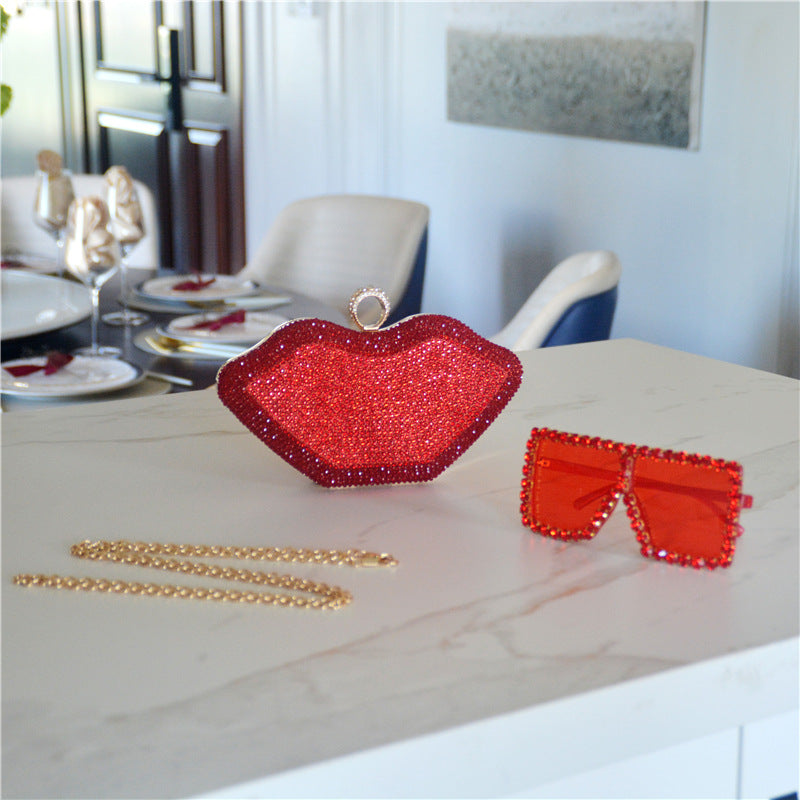 Women's Rhinestone Lips Dress Red Party Dinner Evening Bags